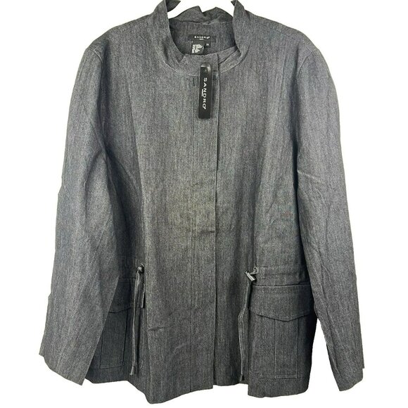 Sandro Jackets & Blazers - Sandro Women Jacket Size 2X Black Denim Full Zip Sinch Waist Long Sleeve Pockets